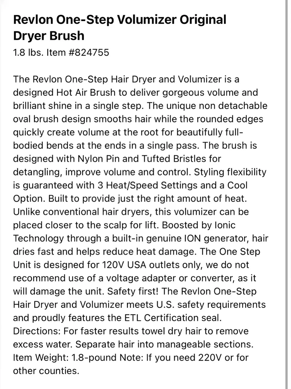 Revlon One Step Hair Dryer And Volumizer Hot Air Brush, Black